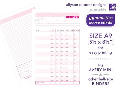 Printable Gymnastics Score Sheet